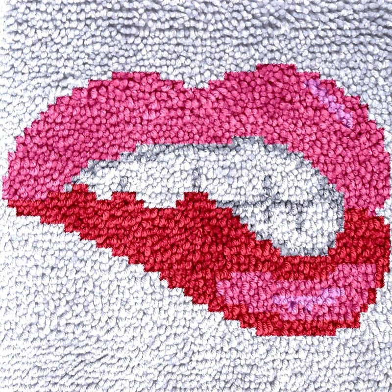 Numptain Latch Hook Kits for Adults,DIY Rug Crafts Red Lips Pattern Color Printed Canvas,Latch Hook Kits for Beginners Handmade Needlework Crafts Home Decoration,12"x12" - Image 1